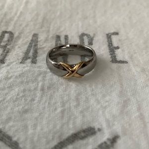 Stainless steel ring with 14 karat gold, X